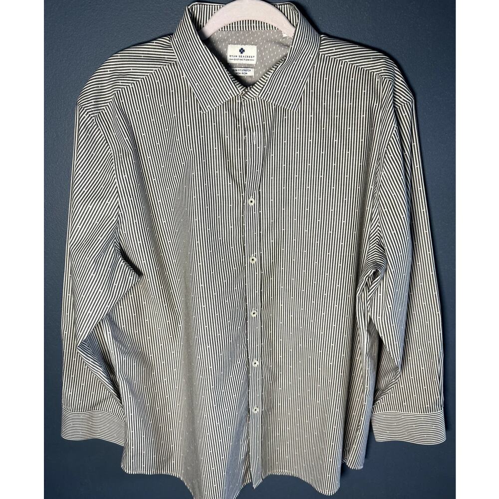 RYAN SEACREST DISTINCTION SLIM FIT GRAY/WHITE BUTTON DOWN SHIRT SIZE 32/33